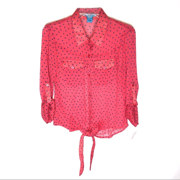 HEART PRINT MESH SHEER BLOUSE - Picture 4 of 7